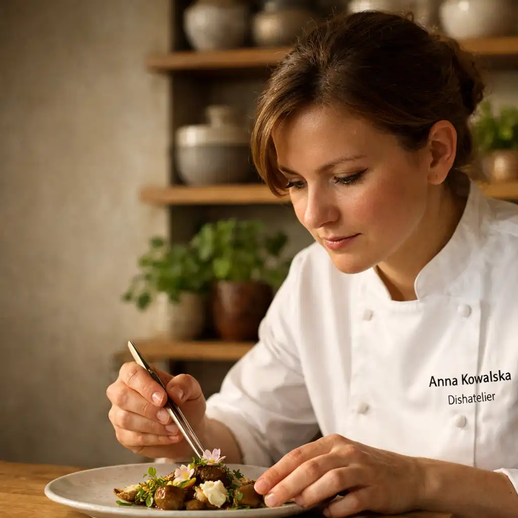 Portret szefowej kuchni Anny Kowalskiej w kuchni Dishatelier