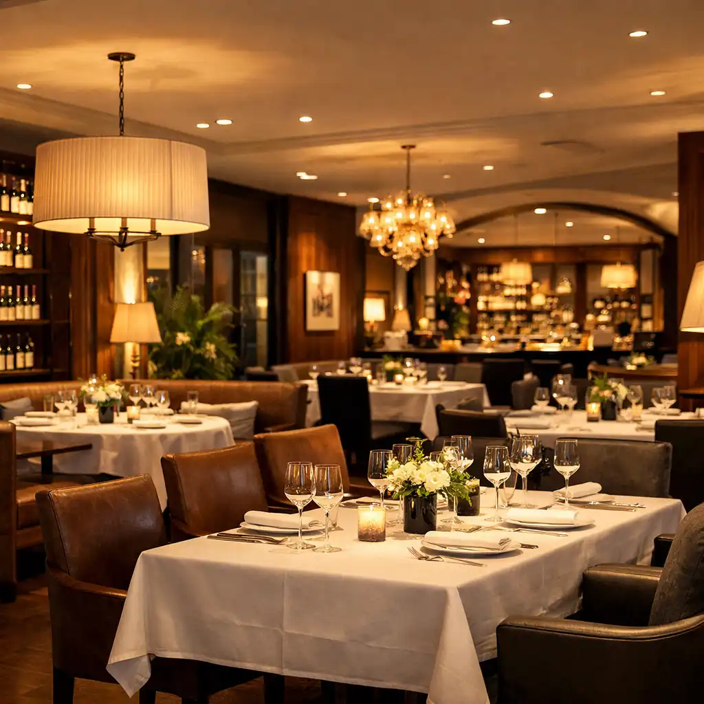 Wnętrze restauracji z eleganckimi stołami