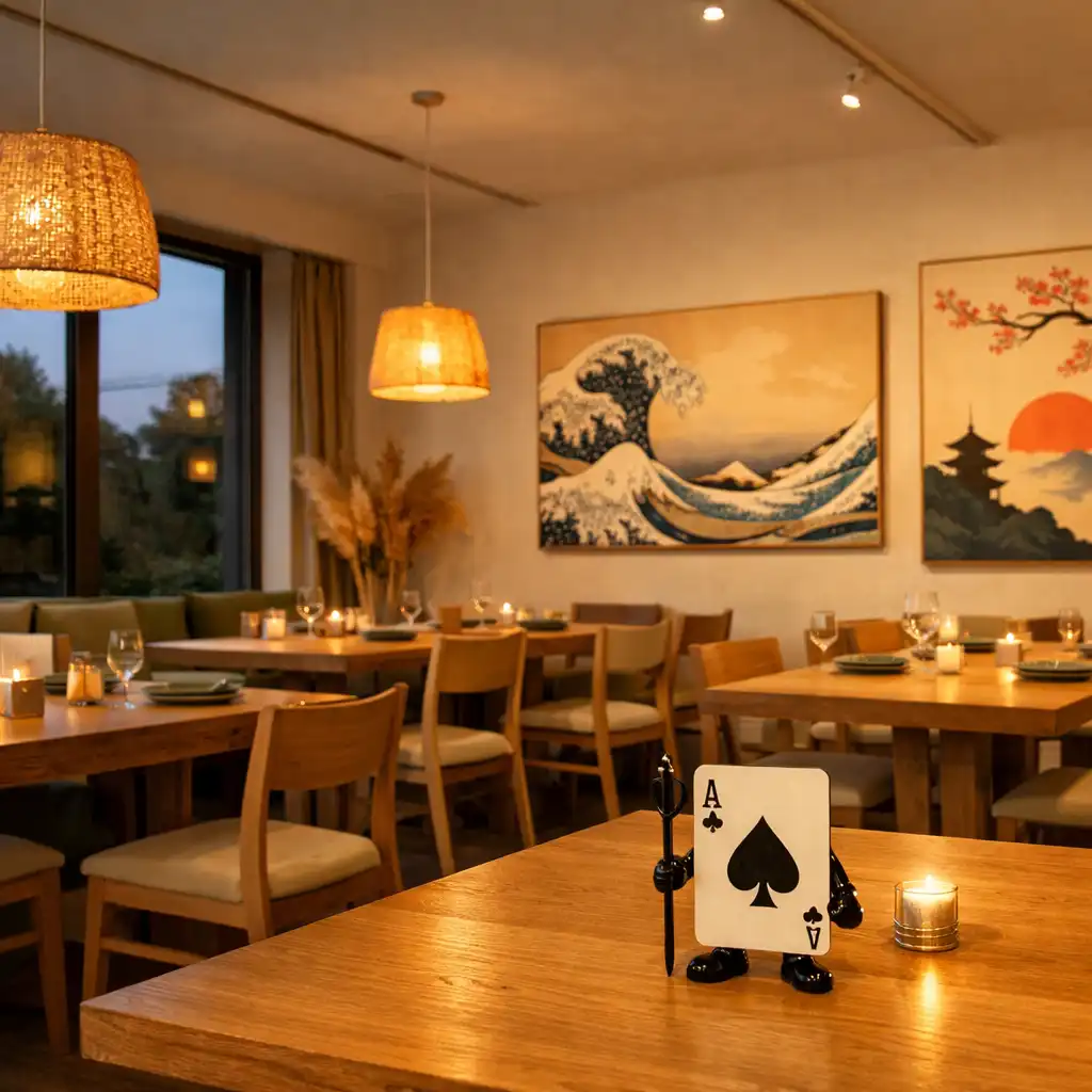 Główna sala Dishatelier z dużymi oknami i drewnianymi stołami